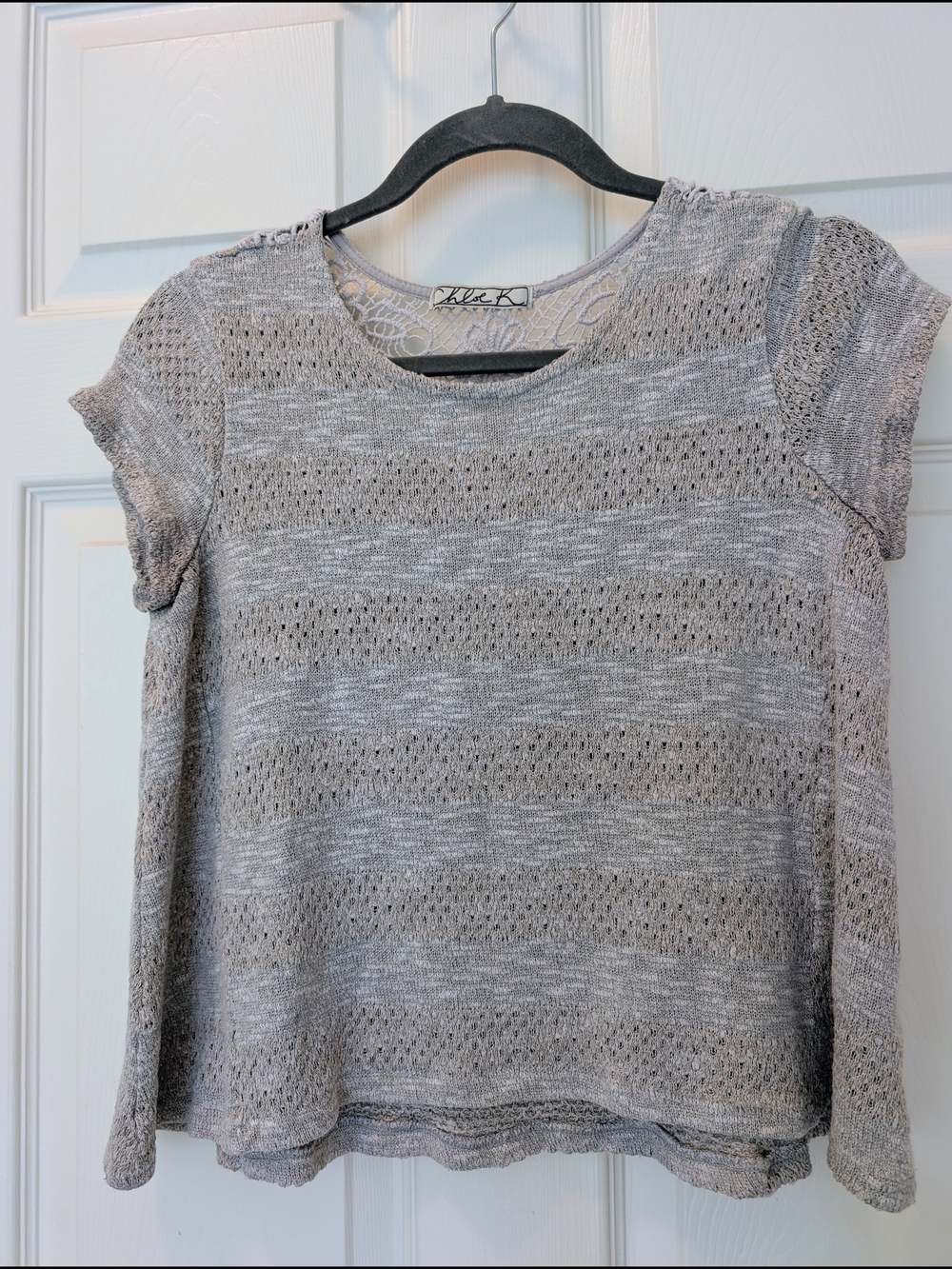 Chloe K Grey Mesh Knit Top